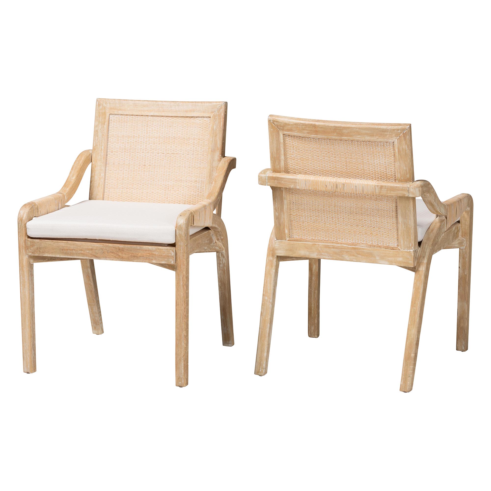 bali & pari Fairmont Natural Rattan Wrapped 2-Piece Dining Chair Set, Whitewash